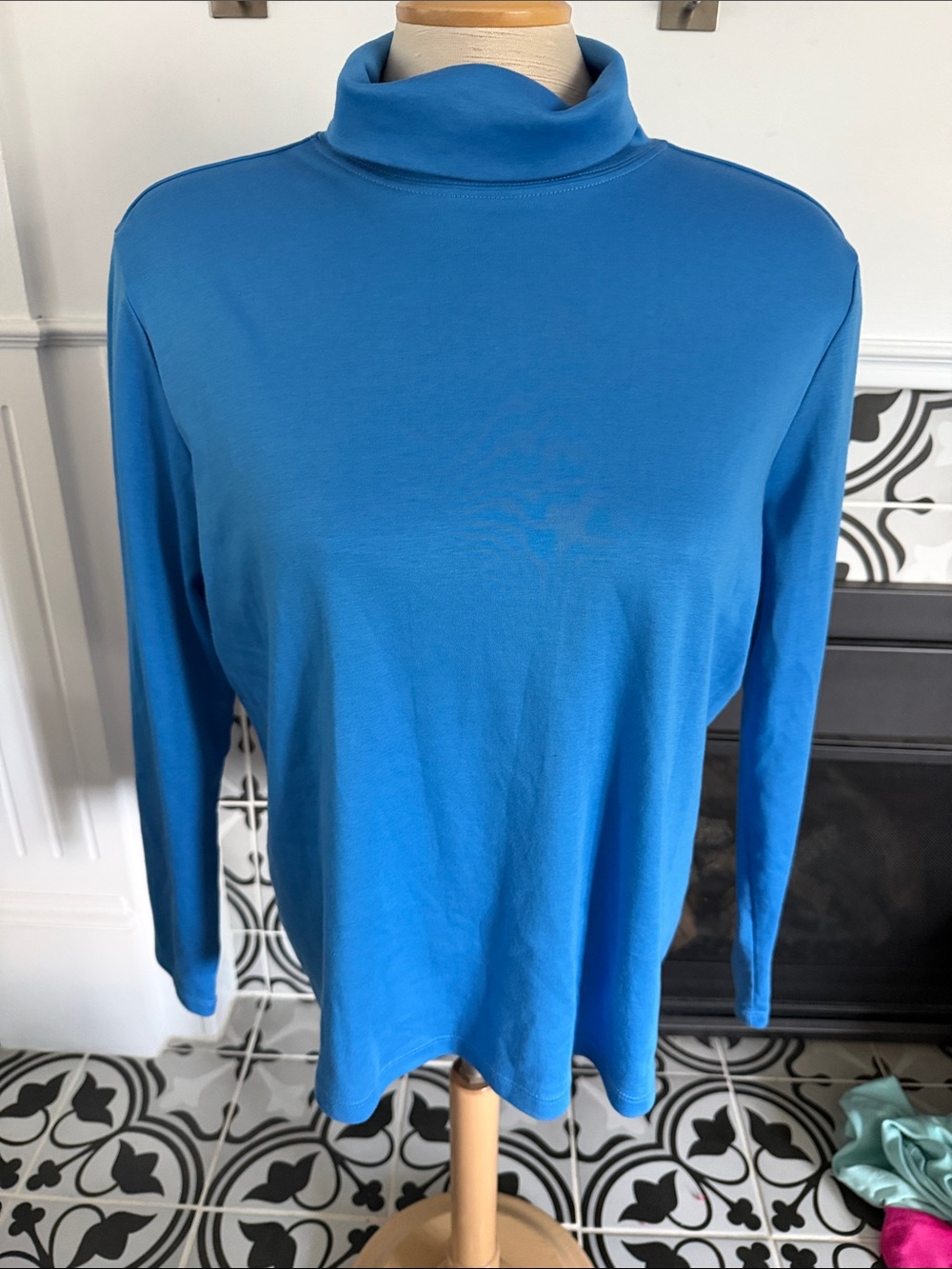 Blue Turtleneck Long Sleeve Top LL Bean 100% cotton